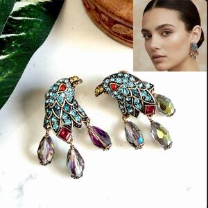 Bird Crystal Stone Earrings Rhinestone Encrusted Bead Bohemian Jewelry Gift NEW